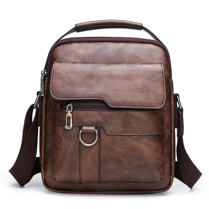 Luxury Brand Vintage Men Crossbody Bag Leather Shoulder Bag For Men Handbags Brown Black Business Messenger Side Bag Male Flap