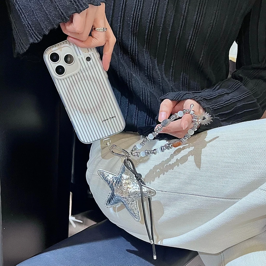 

Fashion Leather Pentagram Beading Wrist Straps Anti-lost Mobile Phone Lanyard Short Rope Keychain for All Phone Case