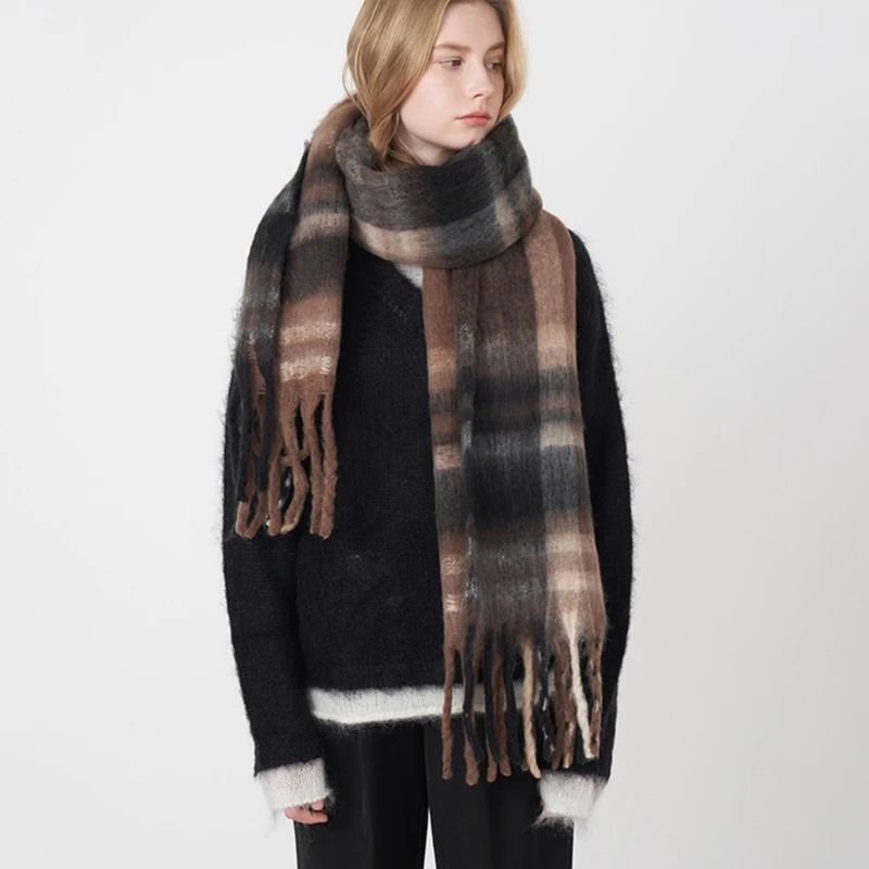 

Толстый плед с принтом, шарф с бахромой, шаль для женщин, мягкий теплый зимний модный аксессуар, легкая теплая накидка