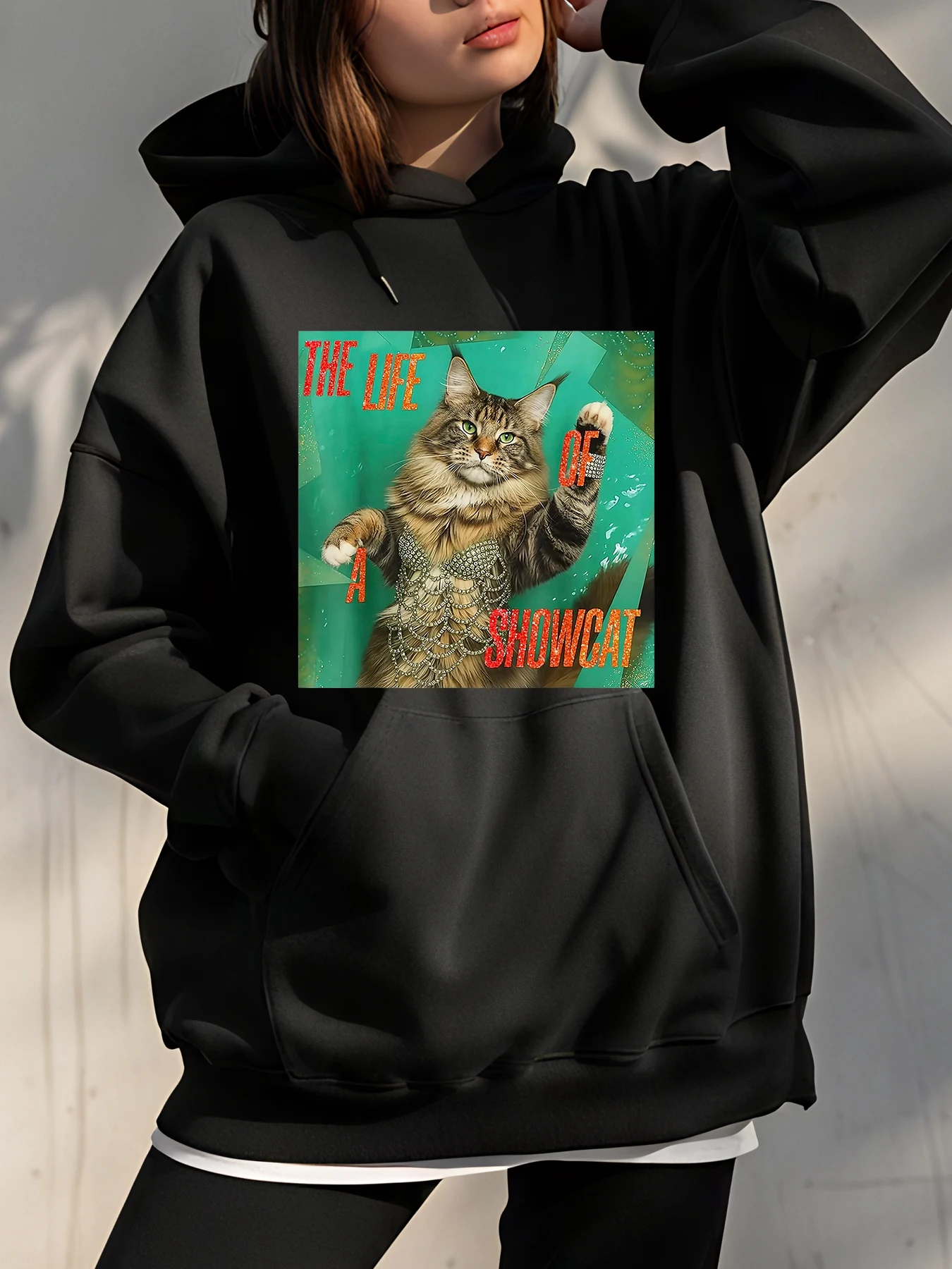 

Толстовка с милым котом The Life of a Showcat, толстовка с принтом, повседневная модная женская уличная одежда, пуловер унисекс