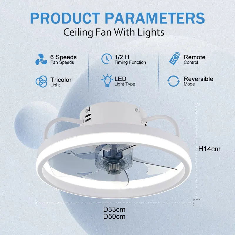 Imagem -05 - Indoor Led Ventiladores de Teto com Controle Remoto Escurecimento Stepless Iluminação para Quarto 50w 33cm 2.4g Motor dc ac 85265v