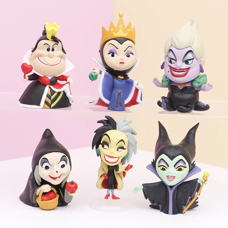 6 قطعة/المجموعة أنيمي الشرير الشكل الملكة Cruella Maleficent الشر الساحرة عمل الشكل جمع نموذج ألعاب الدمى هدايا أعياد ميلاد للأطفال