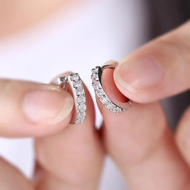 Minimalist Small Crystal Huggie Hoop Earrings Silver Tone Pave Zircon Circle Ear Buckles Elegant Office Daily Dainty Ear Accessories image 2