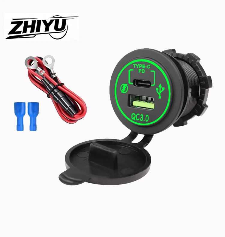 ZHIYU 38W QC 3.0 USB PD Type C Car Charger Outlet Car Phone Cell Phone Charger Adapter Waterproof 12V-24V for Car Boat RV Truck