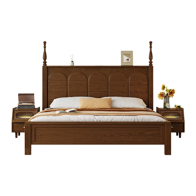 

Master bedroom household 1.5 meters bed walnut color box air pressure high box storage single American style