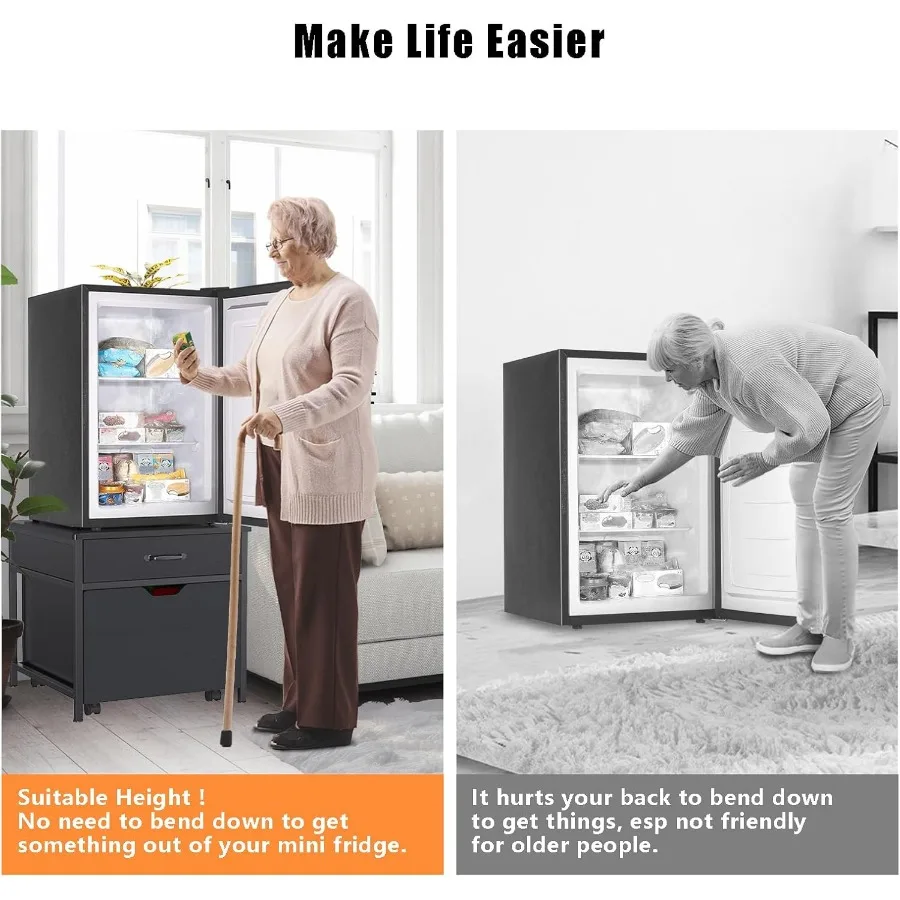 GDLF Mini Fridge Stand with Storage Heavy Duty Mini Fridge Table with Rolling Cabinet 220LBS Capacity Tabletop for Dorm Apartme