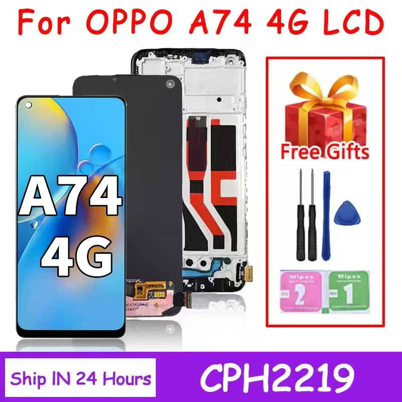 Pantalla táctil LCD AMOLED de 6,43 pulgadas para OPPO A74 4G CPH2219, repuesto de ensamblaje de digitalizador para pantalla OPPO A74 4G con marco