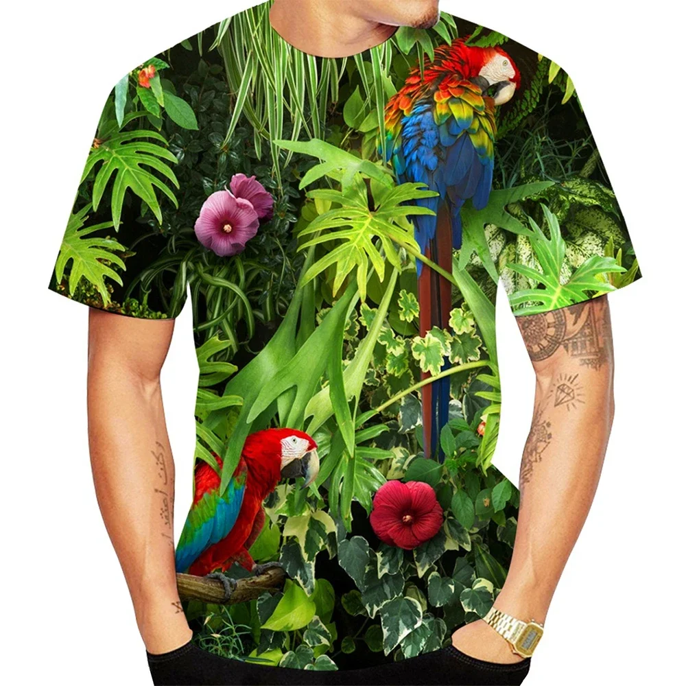 2024 Summer Men Casual 3D Printed Parrot T-shirt Flower Tees Hip Hop Tee Brid 3D Print Cool Tops Unisex Kids T shirt 100-6XL