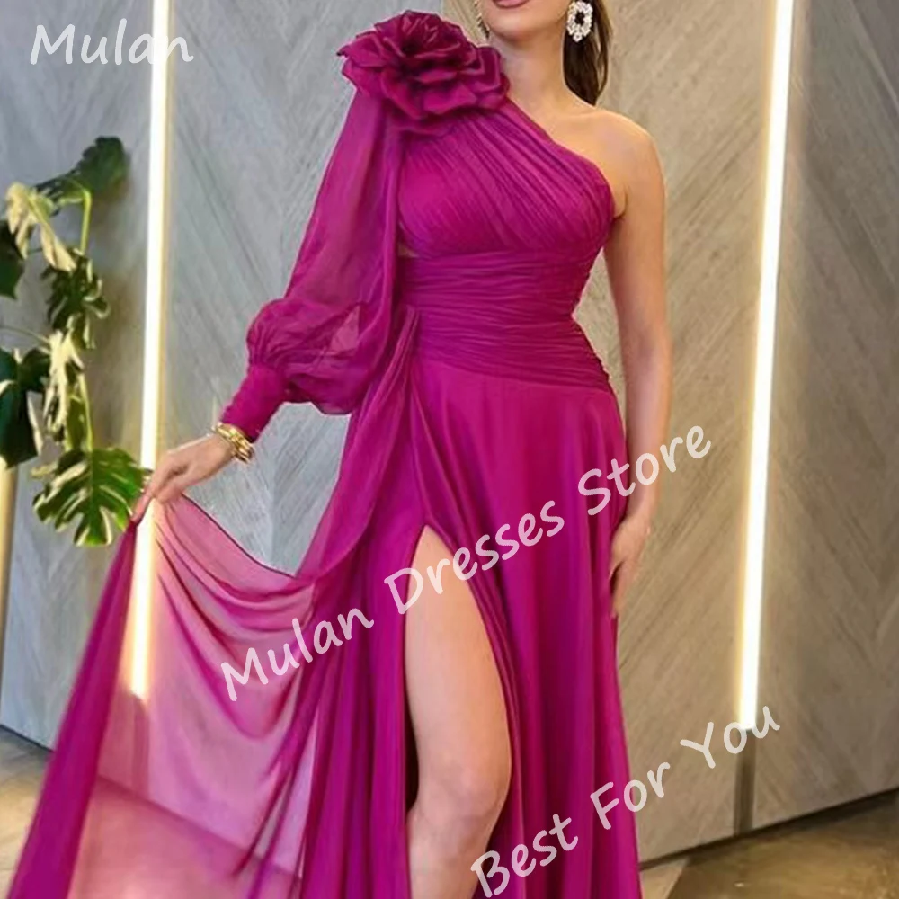 Elegant Long Evening Dresses for Women One Shoulder Floor-Length A-Line Sweep Train Special Events Prom Party Wedding Dress