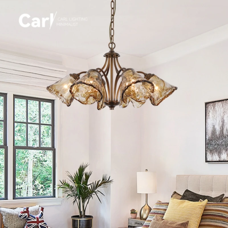 American Style Bedroom Pendant Light Retro and Simple Facing Downwards Low Rise Living Room Dining Room Glass Lighting Fixtures