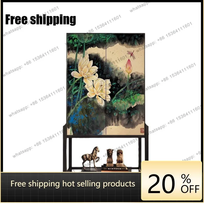YJ Song-style aesthetics New Chinese-style solid wood high-footed bucket cabinet Living room integrated wall cabinet