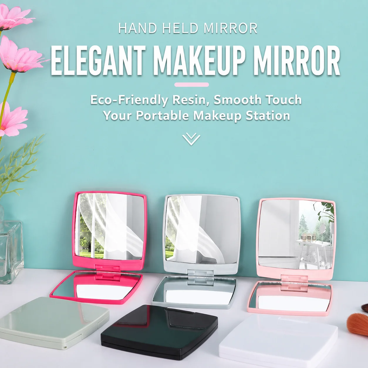 Square Folding Mirror Frosted Flip Cosmetic Mirror Square Compact Mirror Compact For Makeup Touch Up Bedroom Dresser Business