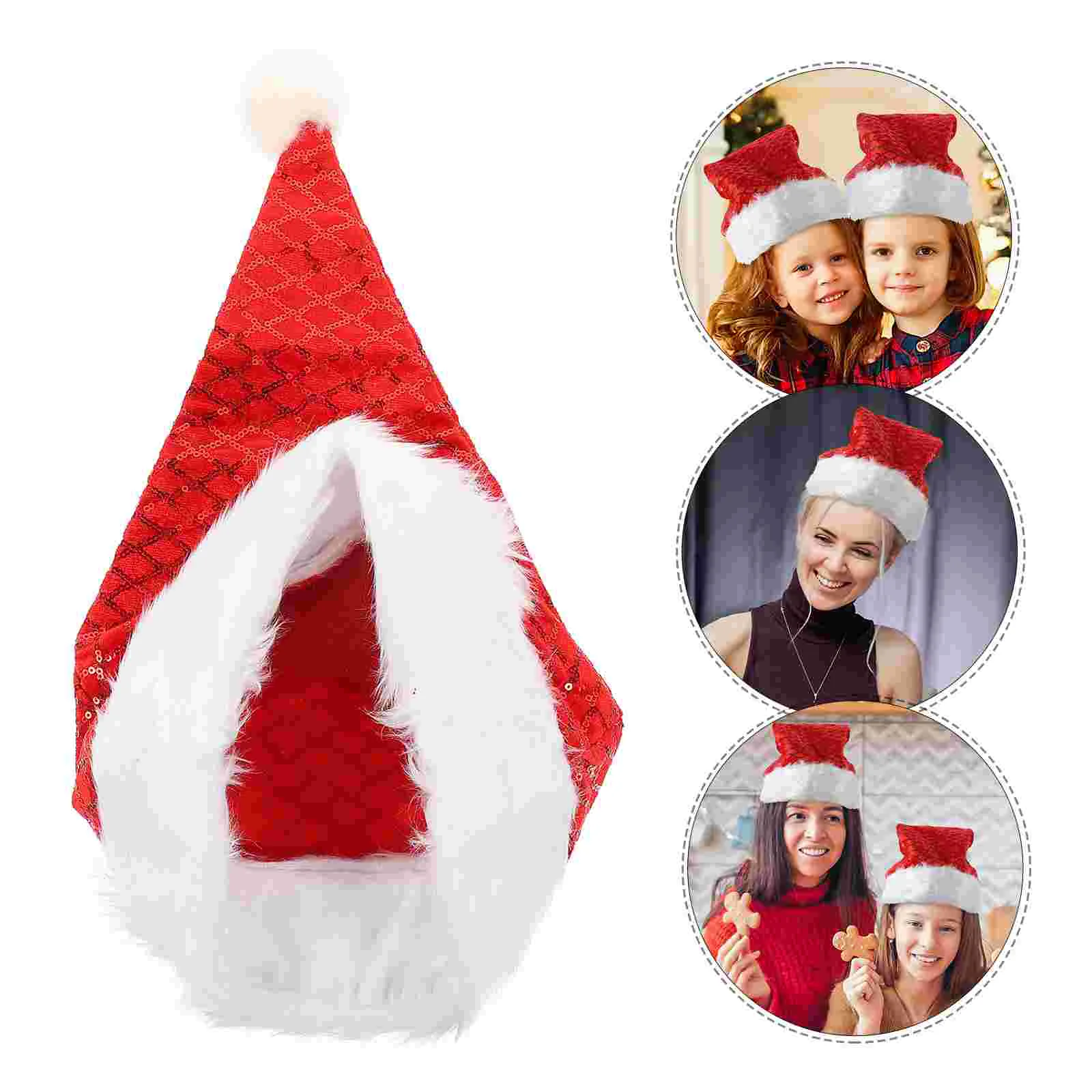 Christmas Decoration Supplies Rhombus Sequin Hat Plush Brim (red) Costume Adult Creative Santa Claus Gift Prop Hats Fluff Man