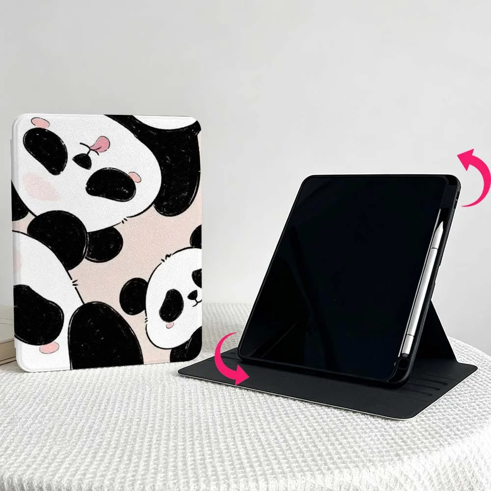 Cute Cartoon Panda Soft For Apple iPad Air Mini Pro 12th 11th 11 13 12.9 9gen inch 360° Rotation Pen slot Tablet Case