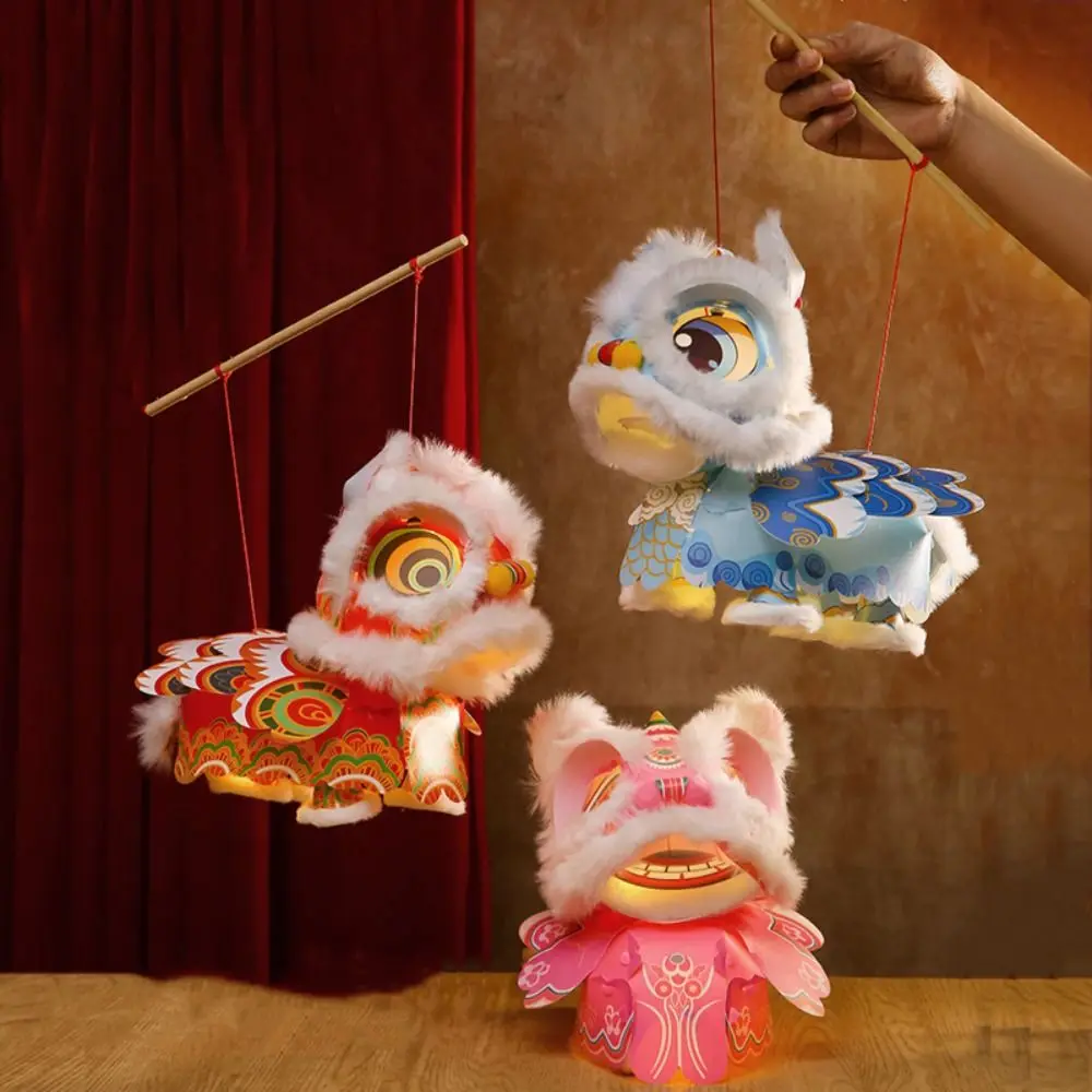 

Handmade Lion Dance Lantern Year of The Horse Chinese Style DIY Material Package Traditional Portable New Year Lantern