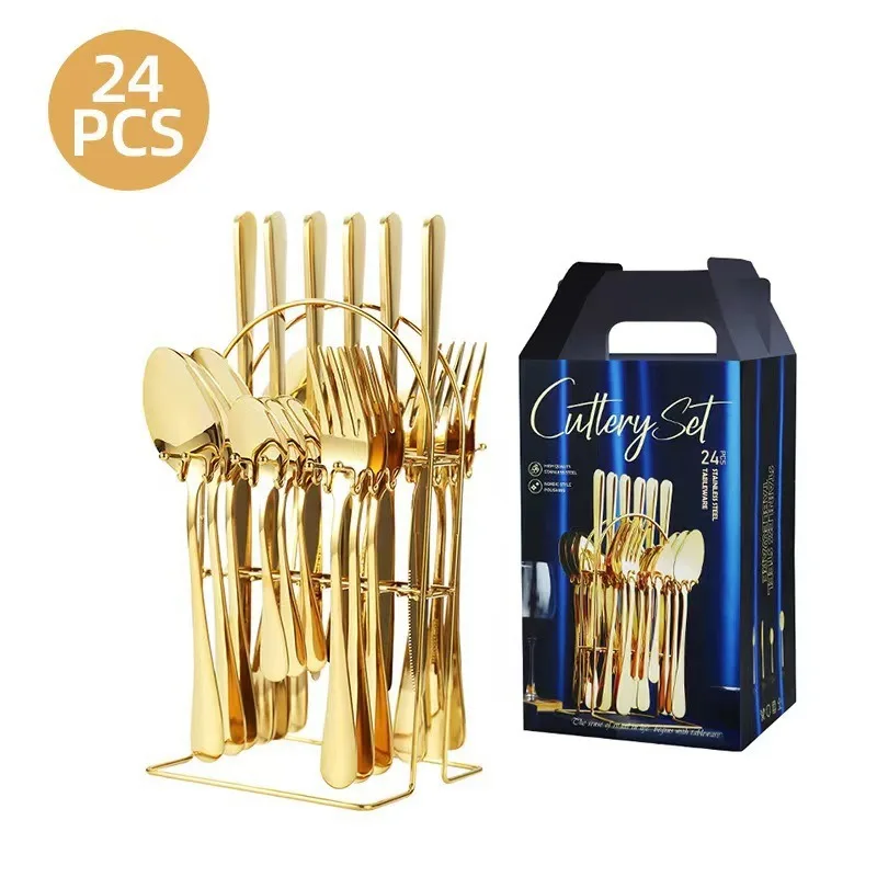 

24 Piece Stainless Steel Tableware Nordic Household Knife Fork Coffee Spoon Gift Box Set