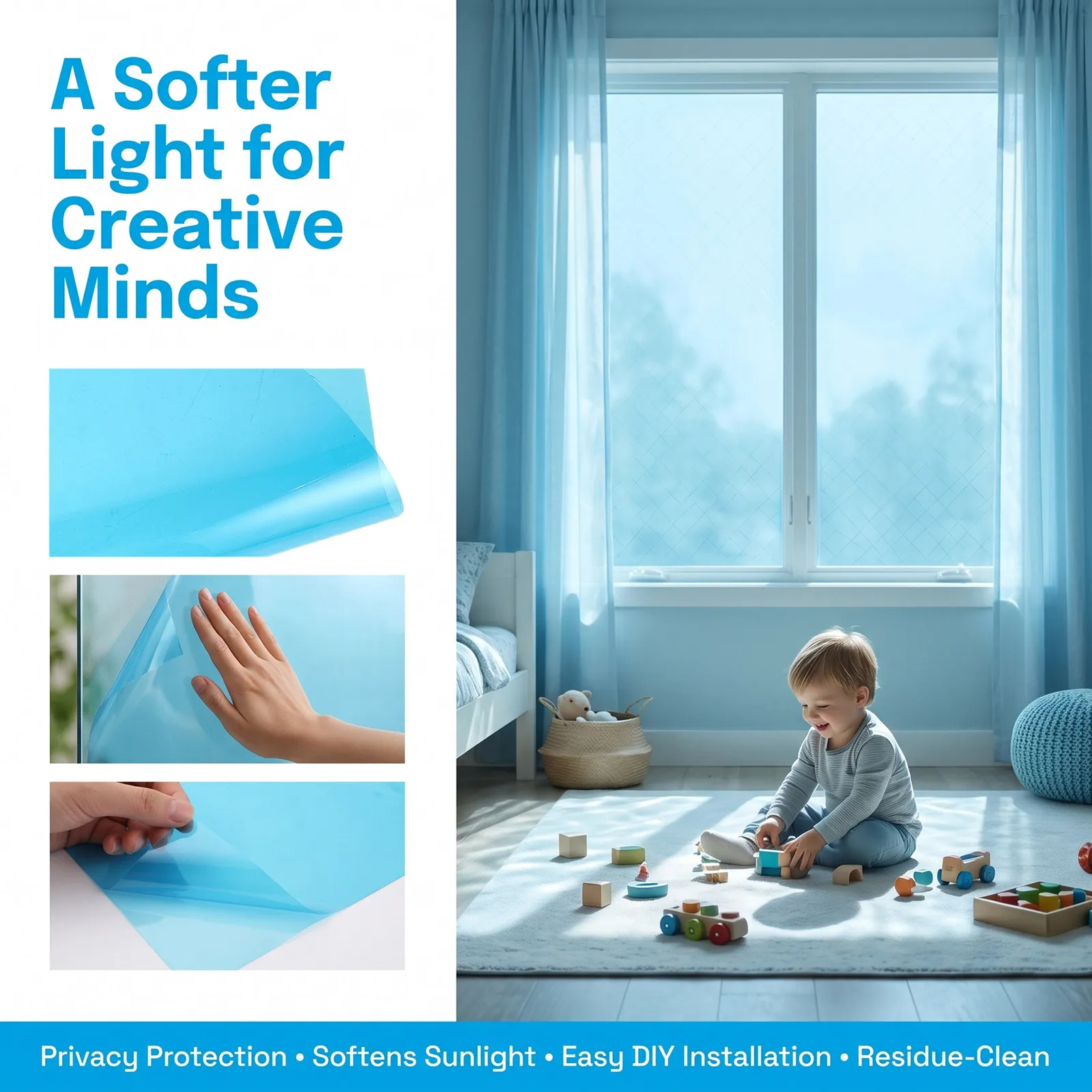 1 Roll Room Window Film Decorative Transparent Glass Sticker Soft Light Filtering Sun Blocking Removable Self Adhesive