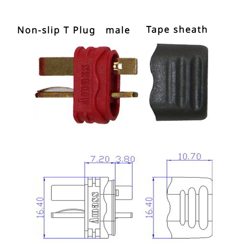 Enchufe antideslizante macho/hembra con funda en T, conectores chapados en oro, modelo de avión de alta corriente, enchufe de batería ESC, 1/5/10 piezas