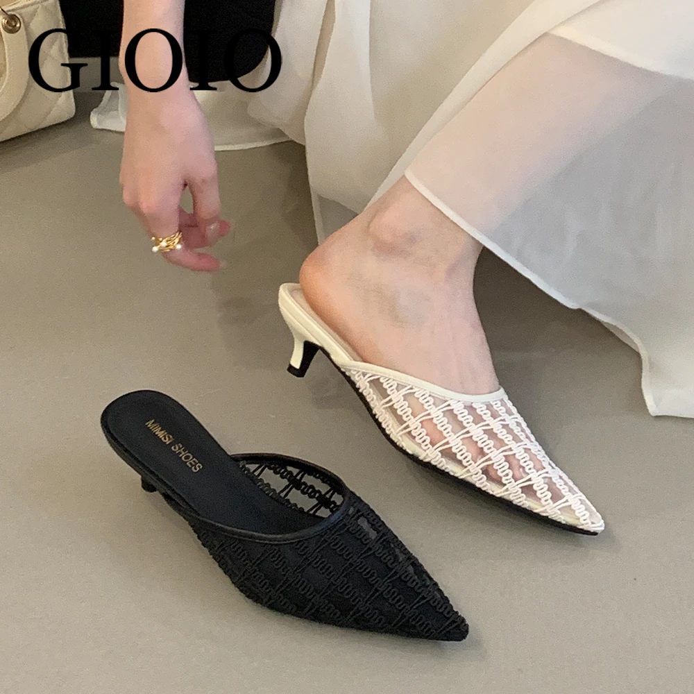 

Женские мюли GIOIO с сетчатым верхом и заостренным носком на каблуке-рюмочке, летние босоножки без задника, элегантные мюли для вечерних платьев, вечеринок и свадеб