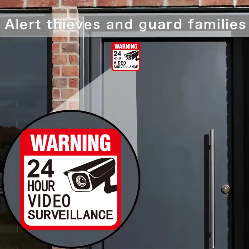 5 Sheets/Pack 5*5in 24-Hour Surveillance Warning Label Stickers, Home Security Monitoring Warning Stickers Suitable for Door and Window Warnings, Stores, Convenience Stores, Surveillance and Anti-Theft Warning Label Stickers