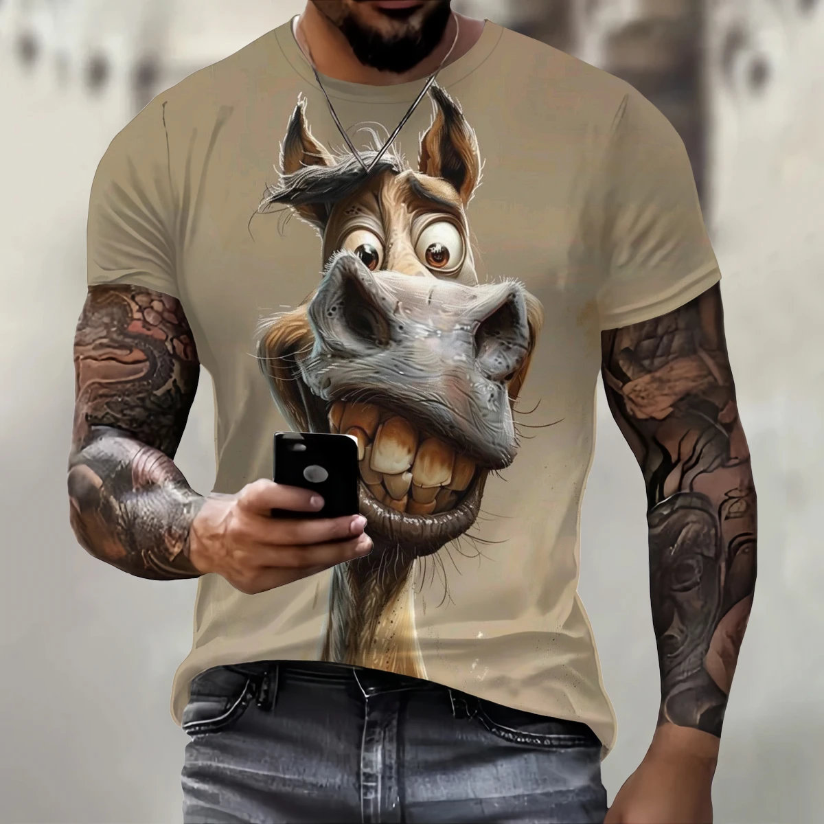 Nadruk 3D zainteresowanie zwierząt Element T-Shirt dla mężczyzn z okrągłym dekoltem Trend męski T shirt oddychający wygodny krótki rękaw męski Top