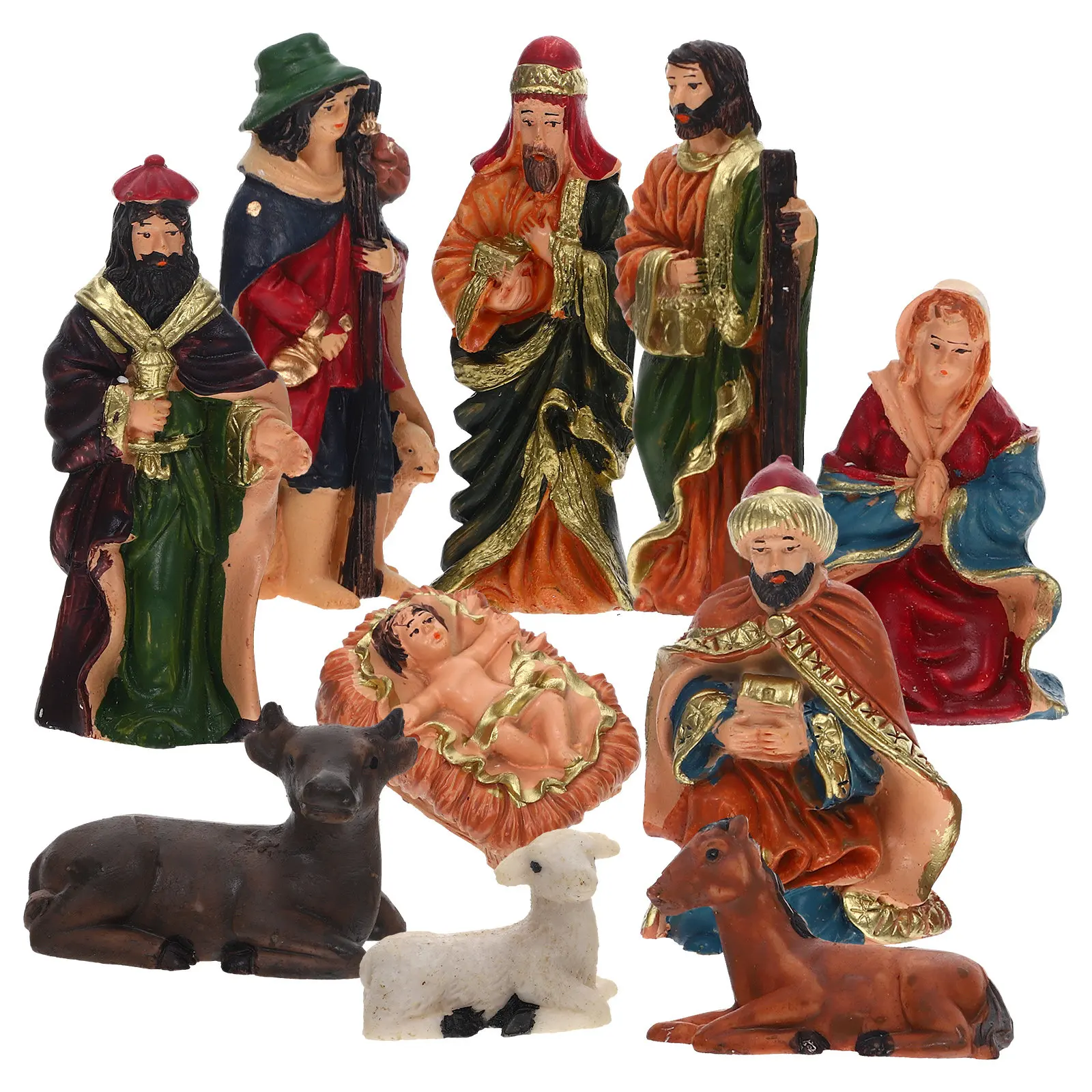 

1Set Resin Nativity Scene Figurines Christmas Jesus Ornament for Desk Shelf Holiday Religious Decoration Crib Story Props