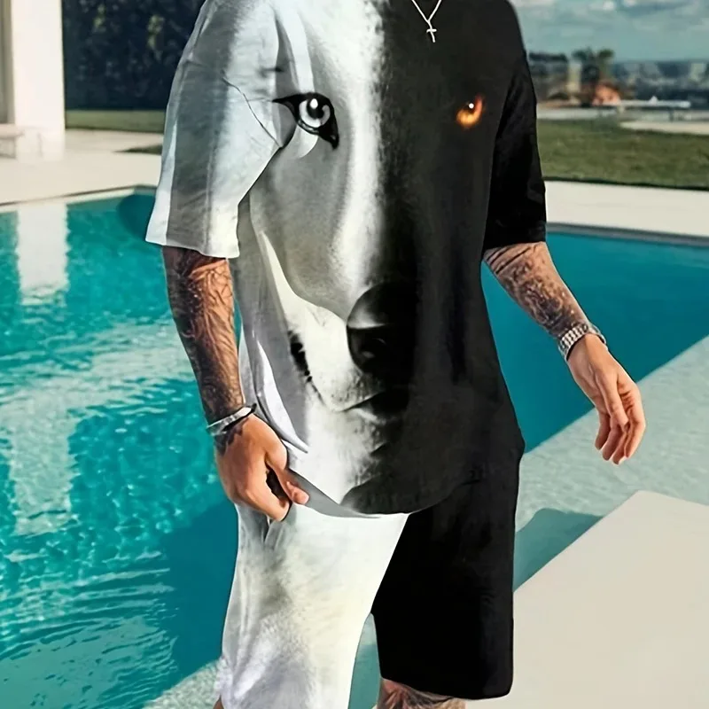 New Men's Plus Size Sportswear 3D Tiger Pattern Breathable Shorts Casual Y2K Style Cutting 2025 Summer Set