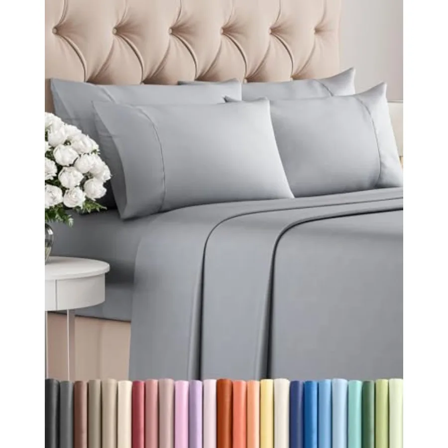 

Queen 6 Piece Sheet Set - Comfy Breathable and Cooling - Ultra-Soft Hotel Luxury Bedding Set w/ 8-16 Inch Deep Pockets - 1 Flat
