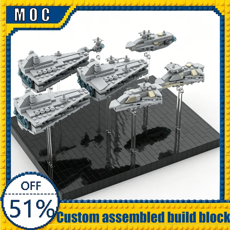 

845 Parts Space Fleet Battle Diorama MOC Building Blocks Sci-Fi War Scene Model Creative Assembly Educational Toy Birthday Gifts