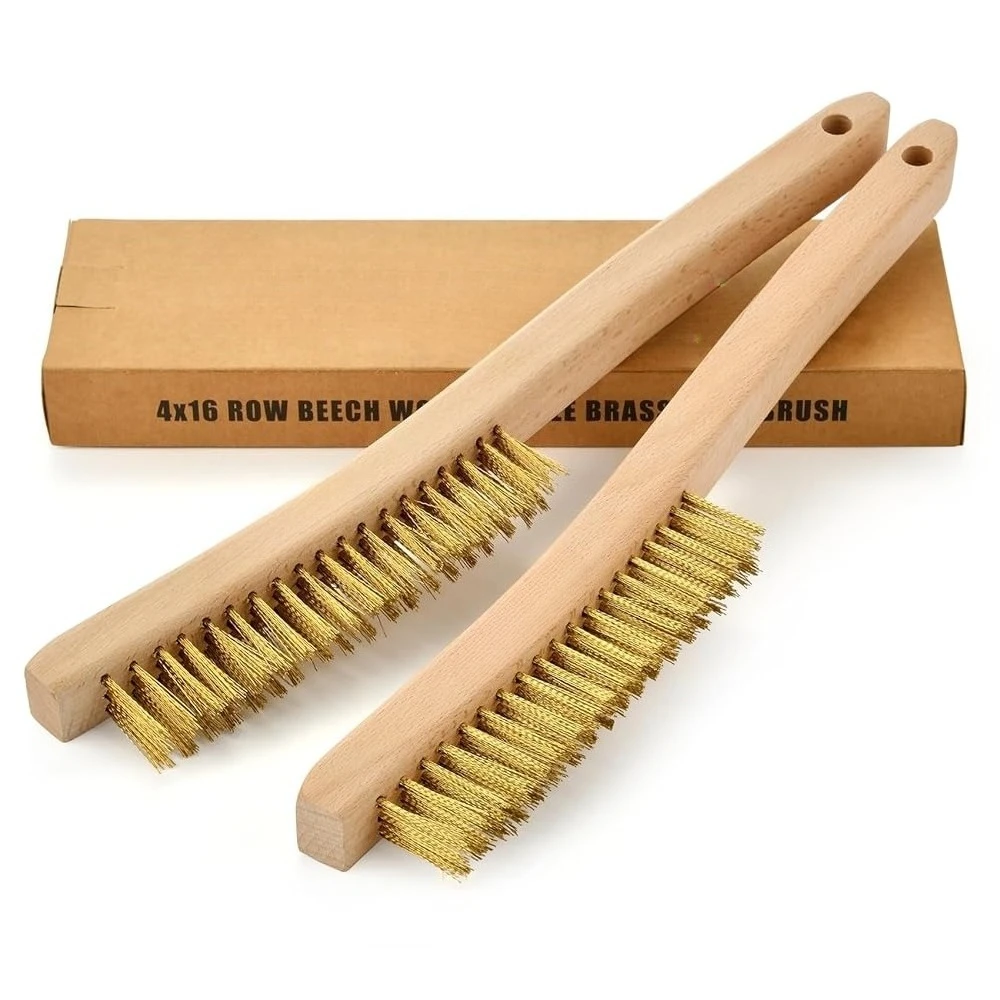 

Brass Brush, Soft Brass Bristle, Wire Brushes for Cleaning Metal Rust, Welds, Wire Brush with 14\ Beechwood Handle, Large, 2