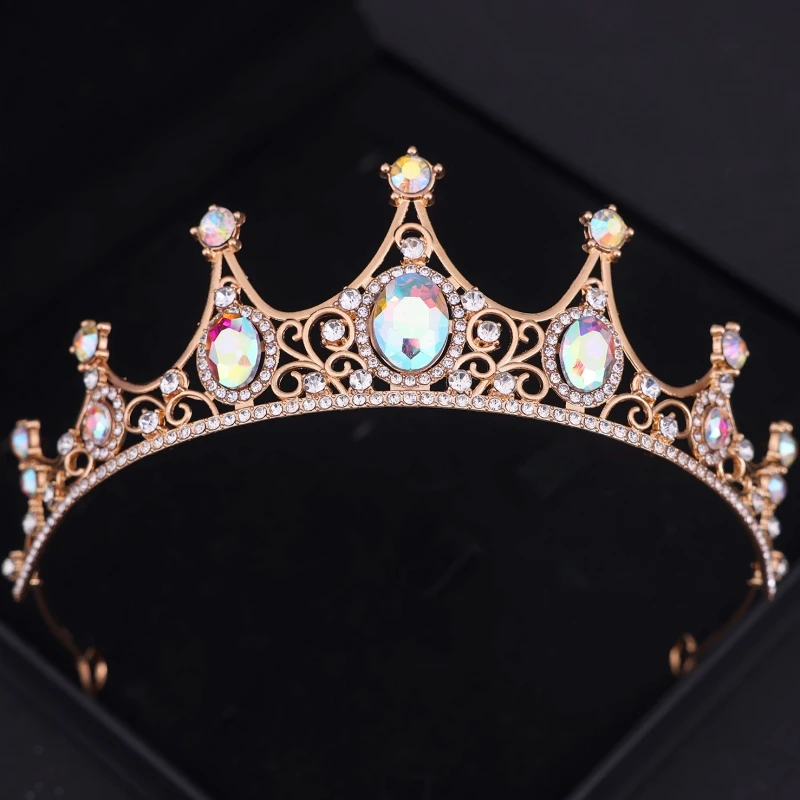 Mahkota berlian imitasi, warna emas, Tiara pesta putri, dan mahkota pengantin, aksesori rambut pernikahan, hadiah mahkota hiasan kepala