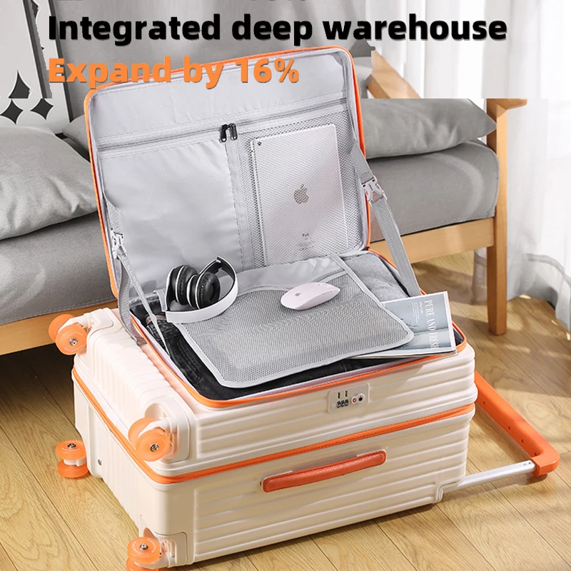 SUSHIMU أمتعة أمامية مفتوحة، حقيبة عربة قابلة للتوسيع، حقيبة كابينة مقاس 20 بوصة، حقيبة سفر نقية من البولي كربونات