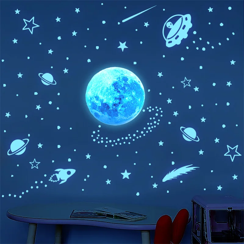 Luminous Planets Decals Fluorescent Meteor Stickers Children's Baby Room Ceiling Decor Stars Shine In The Dark Home Decoration