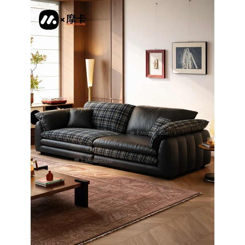 Big Black Cow Burger Sofa Straight Row Antique Living Room Home Retro Leather Sofa