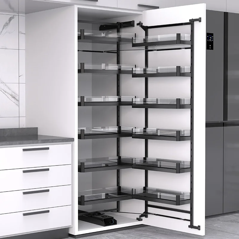 

High cabinet big monster pull basket kitchen cabinet, damping linkage high and deep snack cabinet seasoning