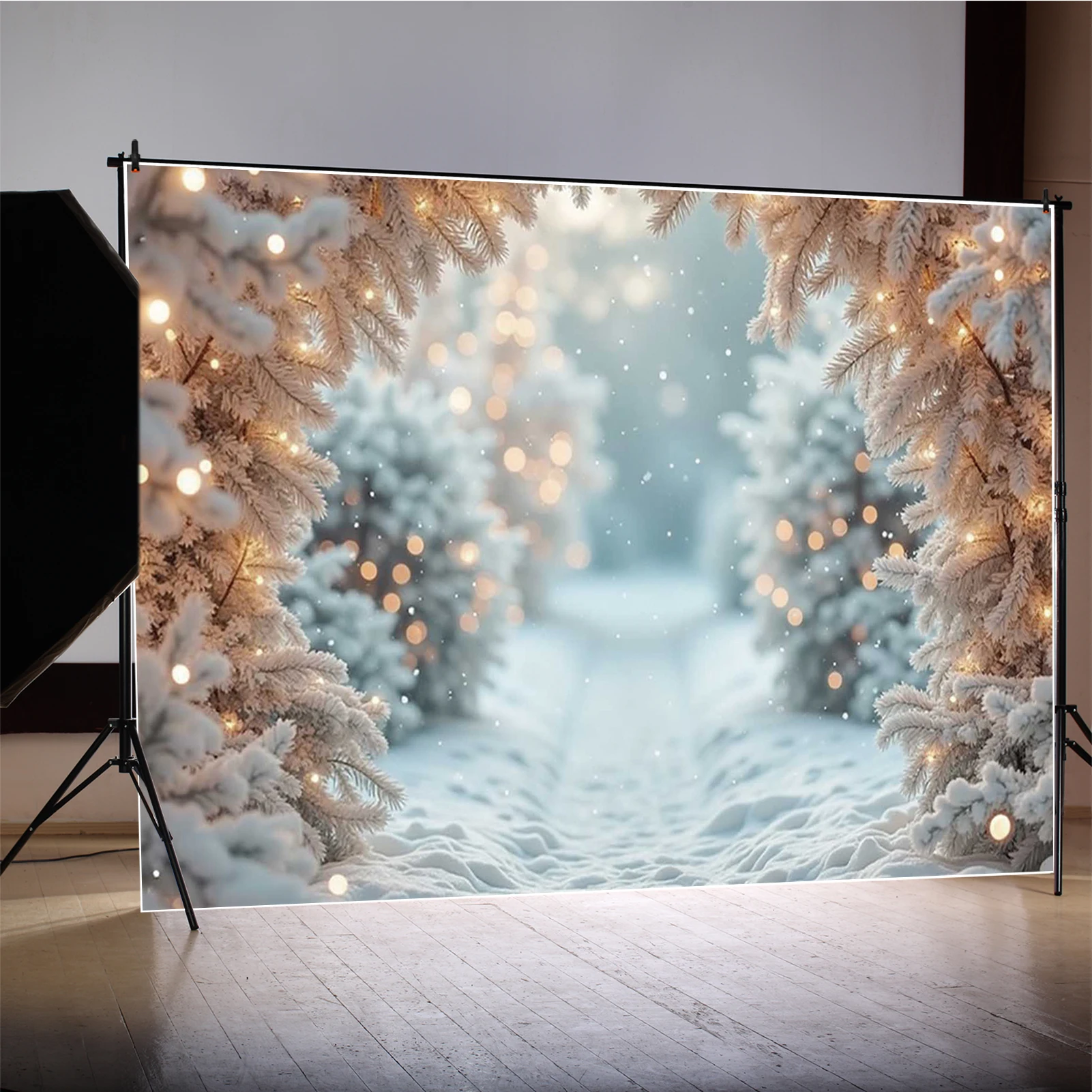 

MOON.QG Bokeh Christmas Passway Backgrounds Photographs Pine Branch Glitter Light Photography Backdrop Photo Shooting Portrait