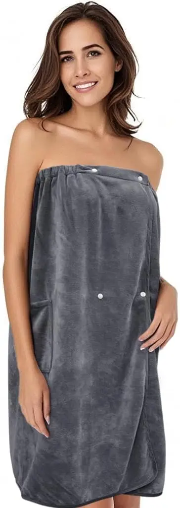 

Полотенце-накидка для женщин, легкое быстросохнущее полотенце-накидка полной длины - регулируемый пляжный и бассейновый халат с карманом, (серый)