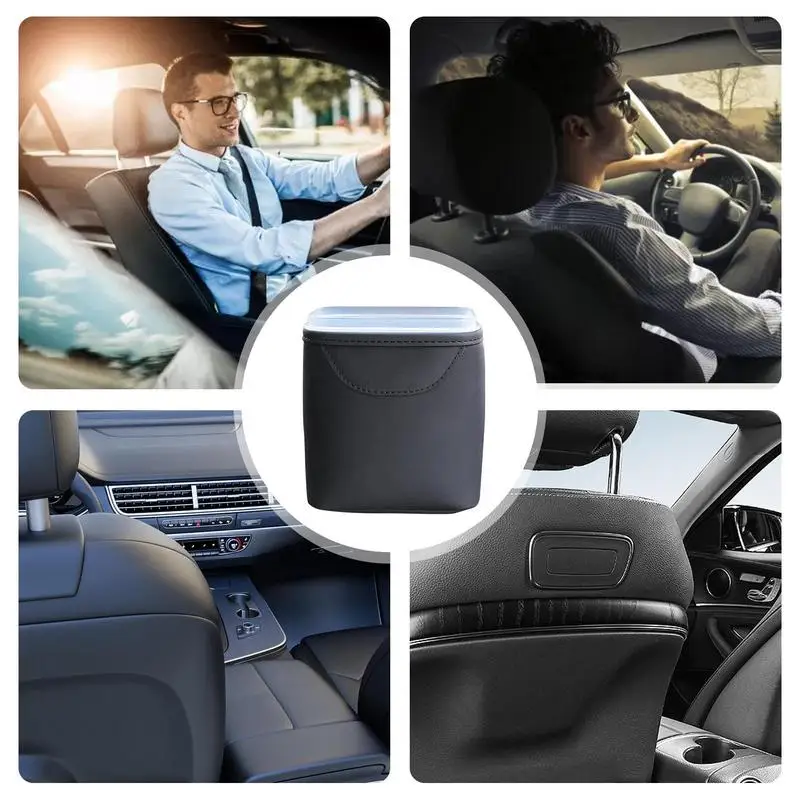 Car Trash Can With Lid Waterproof Back Seat Leather Car Trash Can Bin Auto Car Accessories Organizer Garbage Dump For Trash Can