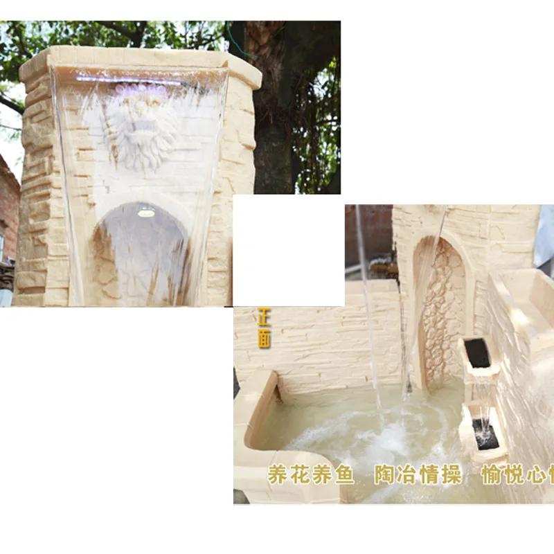 DSA large right-angle flowing water waterfall fountain landscaping decoration ornament sandstone resin flowing water feng shui