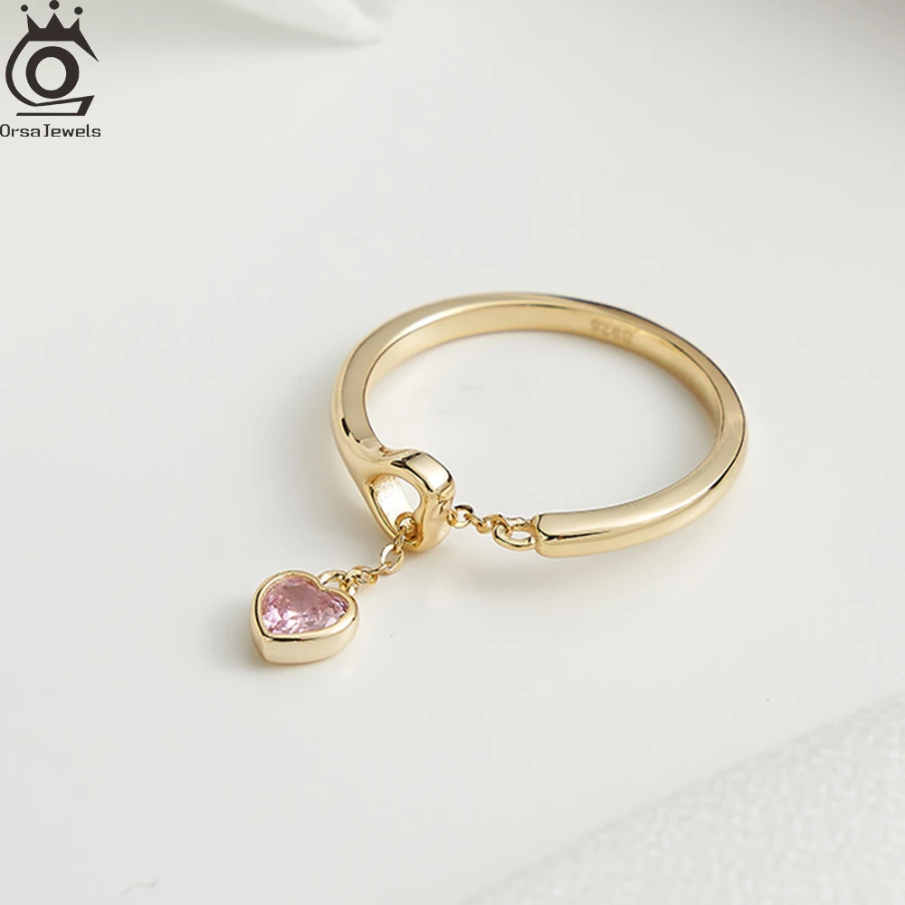 

ORSA JEWELS 100% стерлингового серебра 925 пробы, розовое сердце любви, романтическое кольцо на палец, регулируемое ретро-кольцо с сердечком, креативное Anillos SR332