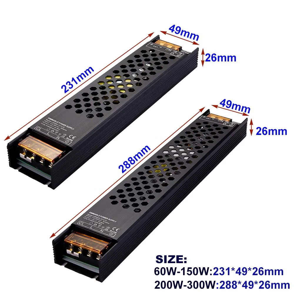 Imagem -03 - Alumínio Shell Dimmable Led Driver Transformador de Iluminação de Alimentação ac 220v 240v dc 12v 24v 60w300w Triac 010v em 1