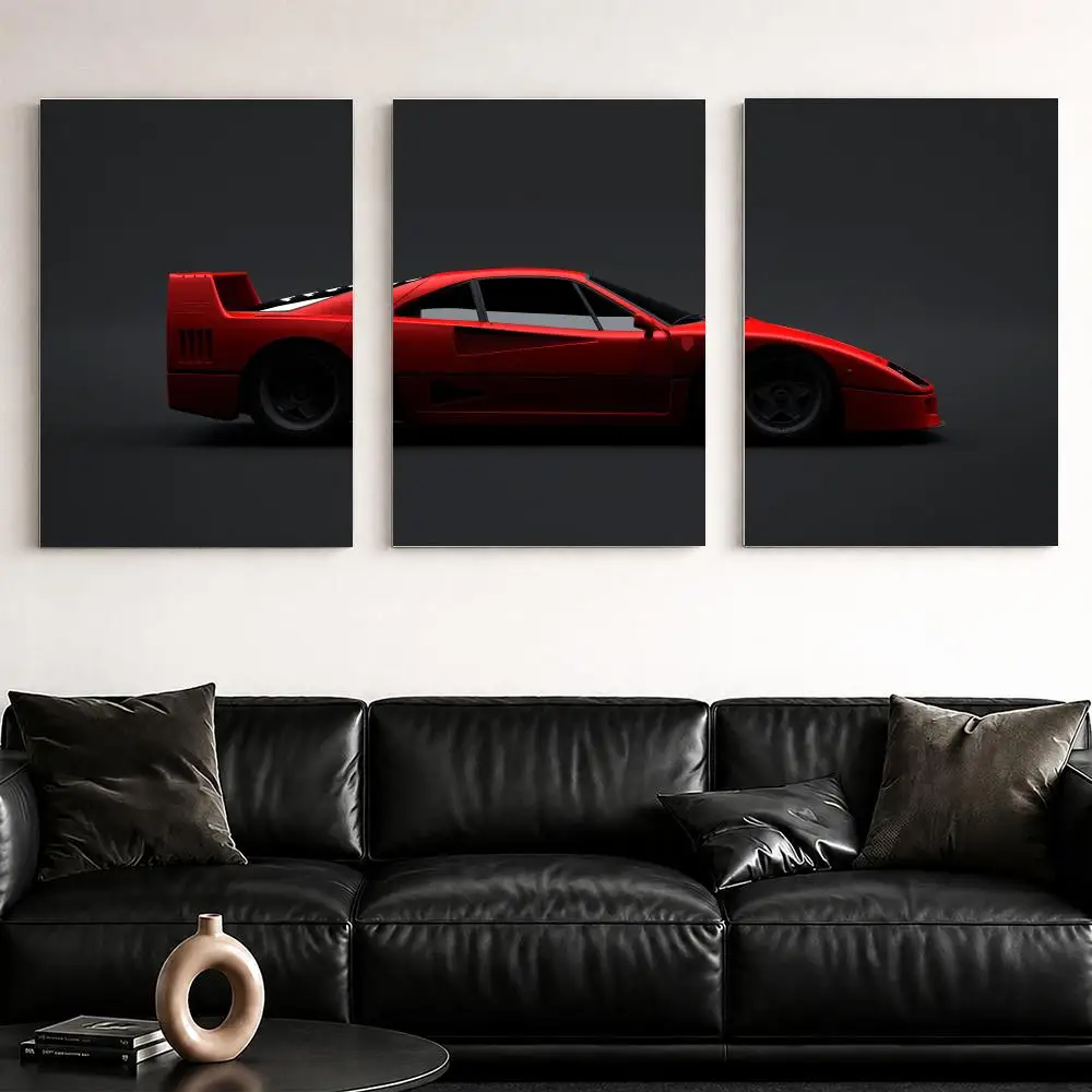 Classic Sports Car Design F40 Framed Wall Painting Ready to Hang Canvas Wall Art Poster for Bedroom Living Room Home Decor Gift
