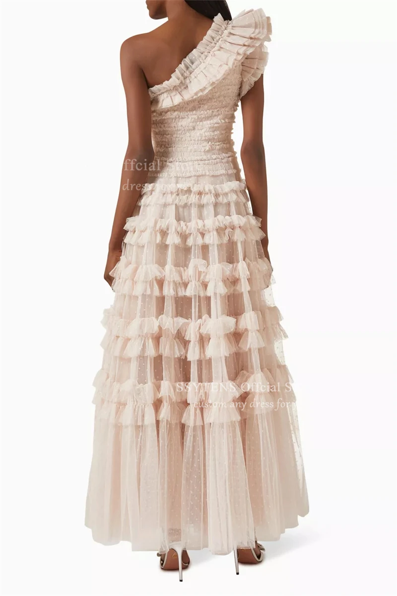 SSYTENS robes de soirée de bal élégantes robe formelle en Tulle à pois plis en filet à plusieurs niveaux a-ligne de luxe une épaule robe de soirée personnalisée
