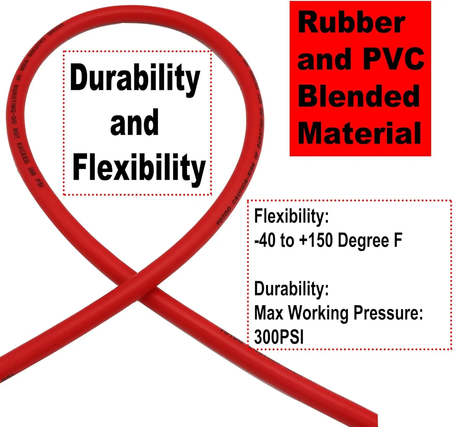 3/8-Inch by 50-Feet Air Hose 300 PSI Heavy Duty, Lightweight, Kink Resistant with Brass Fittings and Bend Restrictors for - view 3