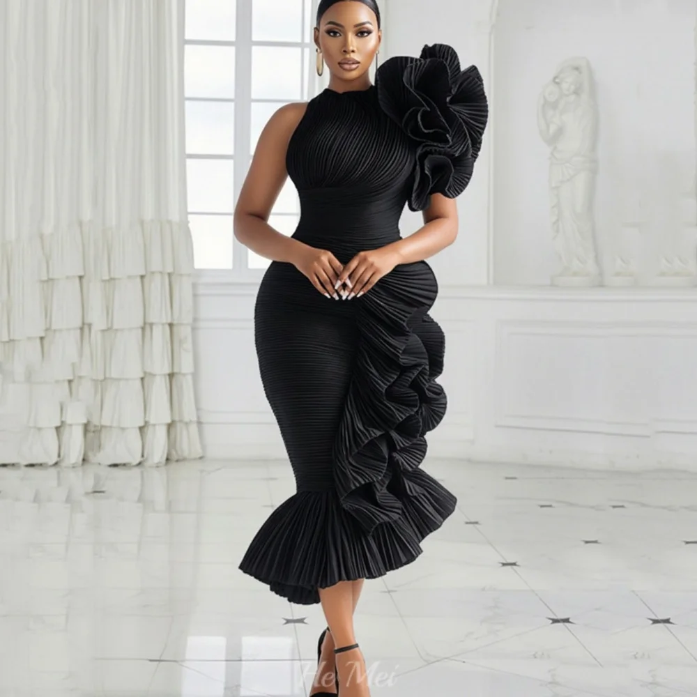 Maßgeschneidertes schwarzes Meerjungfrauen-Ballkleid – Vintage-Partykleid, Abendkleid, Neckholder, mittellang, formelles Kleid, Hochzeitskleid