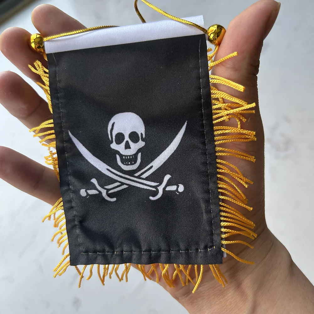 Double Broken Skull With Knife Pirate Car Window flag 8*12cm Polyester double side printed Hanging Skull pennant Flags Mini flag