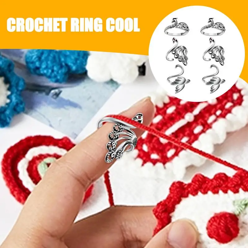 Crochet Ring For Finger Adjustable Crochet Rings 6 Pcs Crochet Accessories Finger Yarn Guide Sturdy For Experienced Crocheters