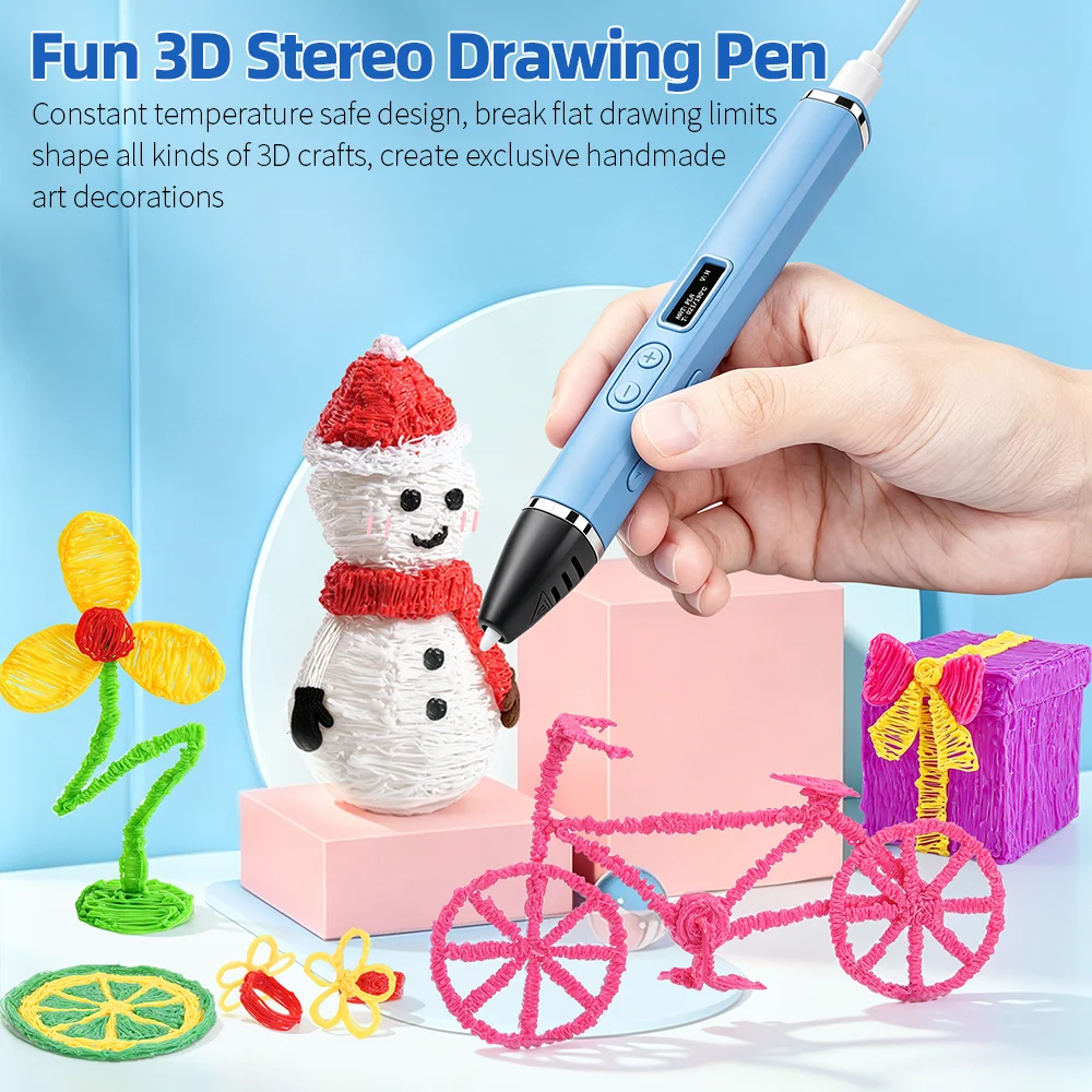 Długopis do druku 3D do rysowania i tworzenia prezentów świątecznych z wyświetlaczem OLED, kontrolą temperatury i szybką ekstruzją za pomocą filamentu PLA. — zdjęcie produktu 2