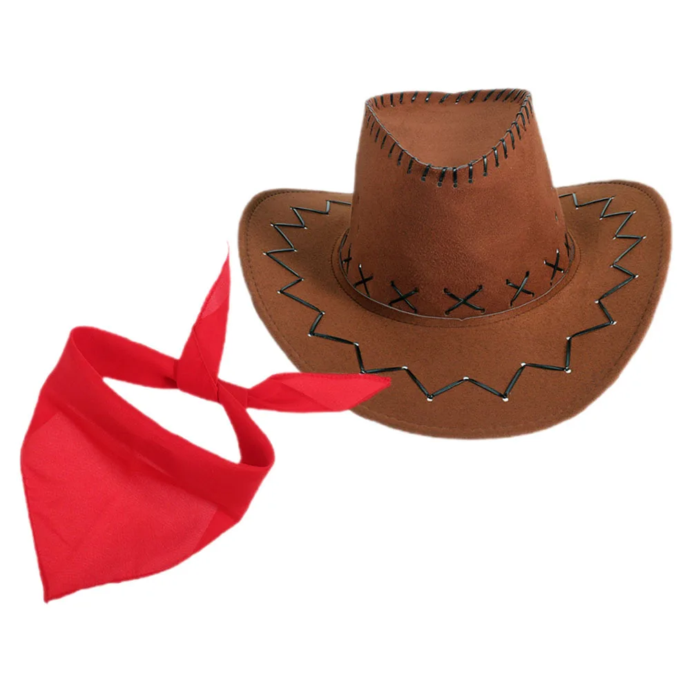 1 세트 카우보이 코스프레 소품 서부 의상 액세서리 카우걸 모자 삼각형 반다나 드레스업 헤드웨어 남녀 할로윈용