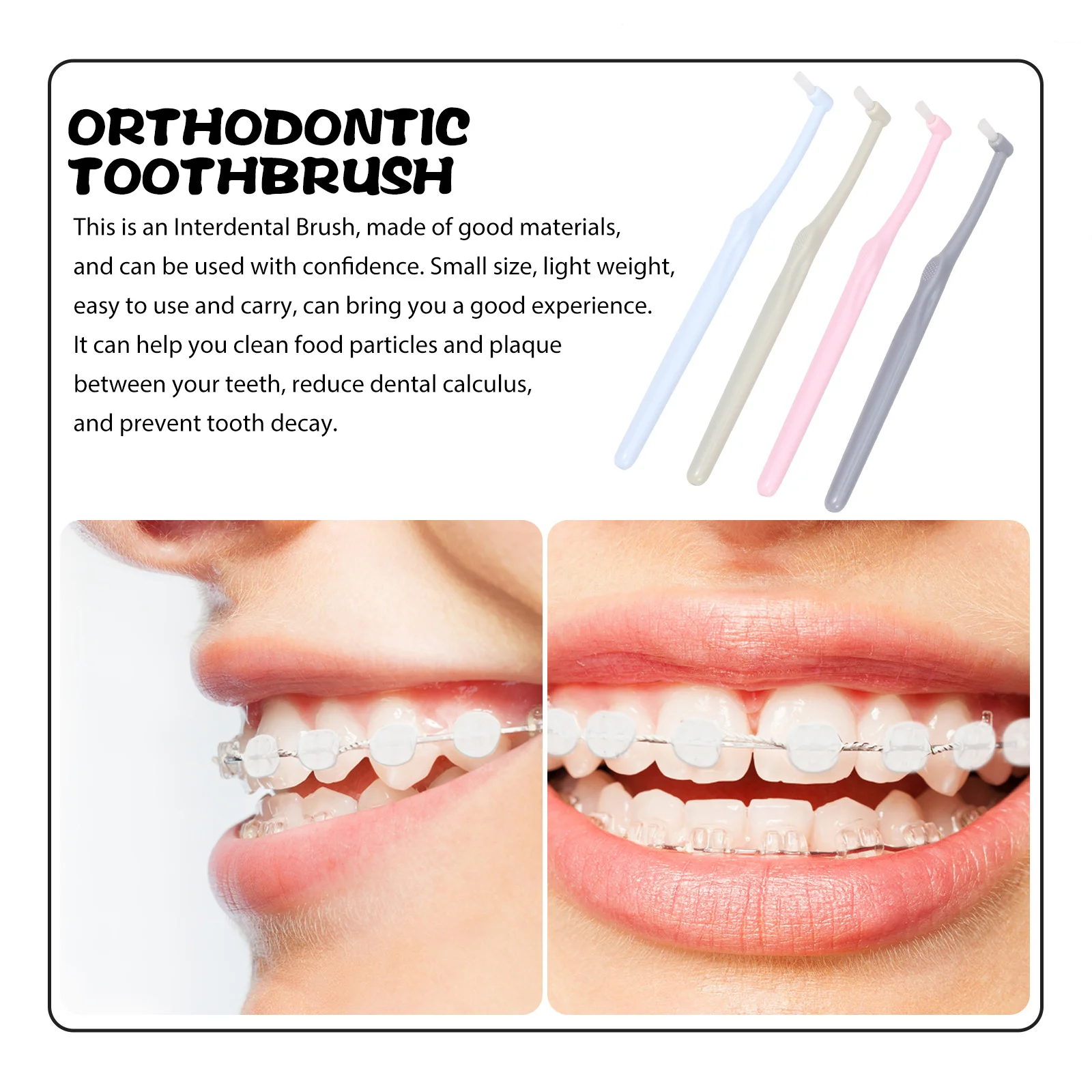 

4Pcs Interdental Toothbrush Compact Durable Manual Cleaning Brush for Teeth Narrow Gaps Braces Oral Care Tool Braces Brush